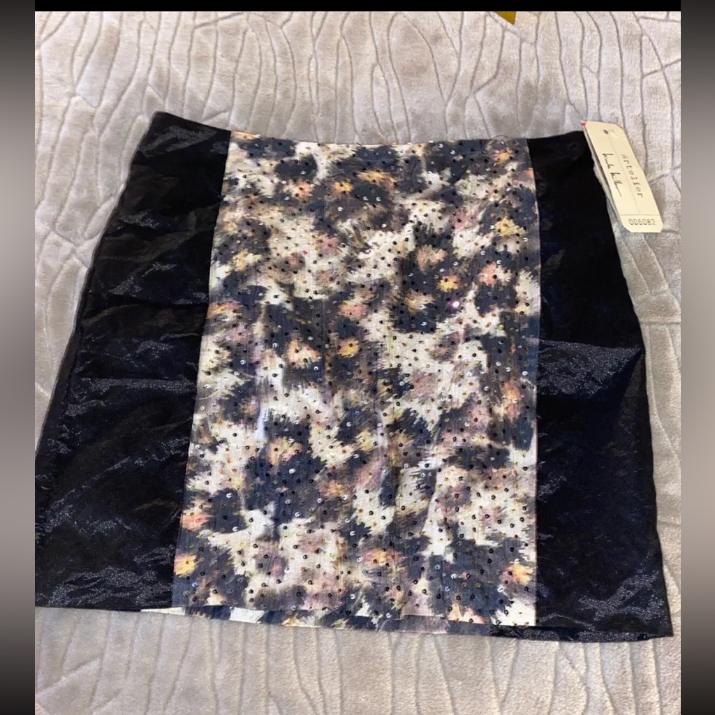 Artelier Nicole Miller Skirt Size 10 Blackand Leopard Animal Print Nwt $257